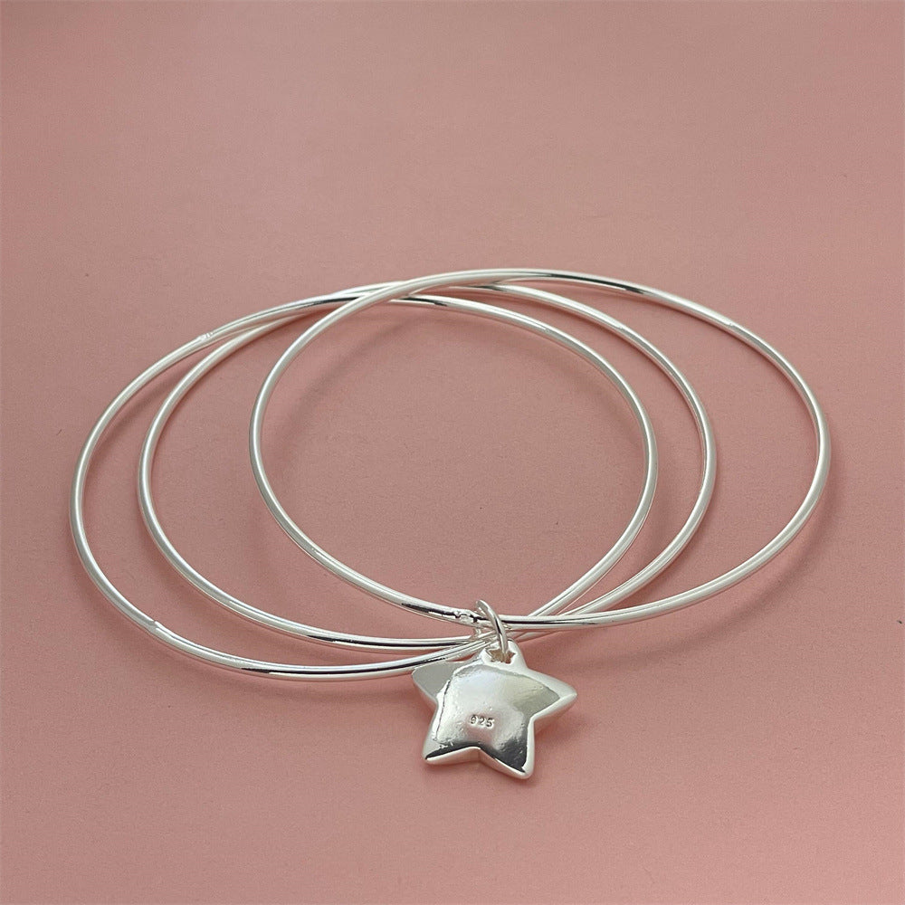 Stylish Charming Sier-plated Three-ring Star Popular Bracelets