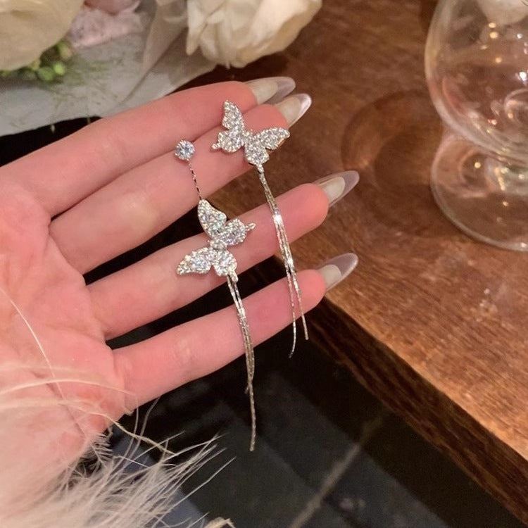 Korean Style Long Fringed Pearl Sier Needle Graceful Rings
