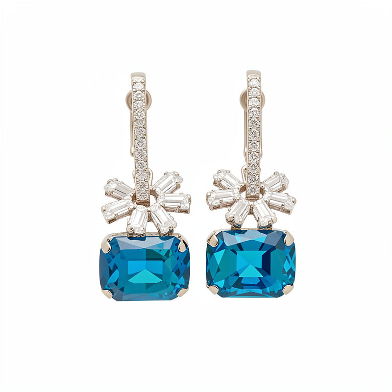 Women's Zircon Flower Square Ear Exquisite Trendy Light Luxury High-grade Stud Earrings
