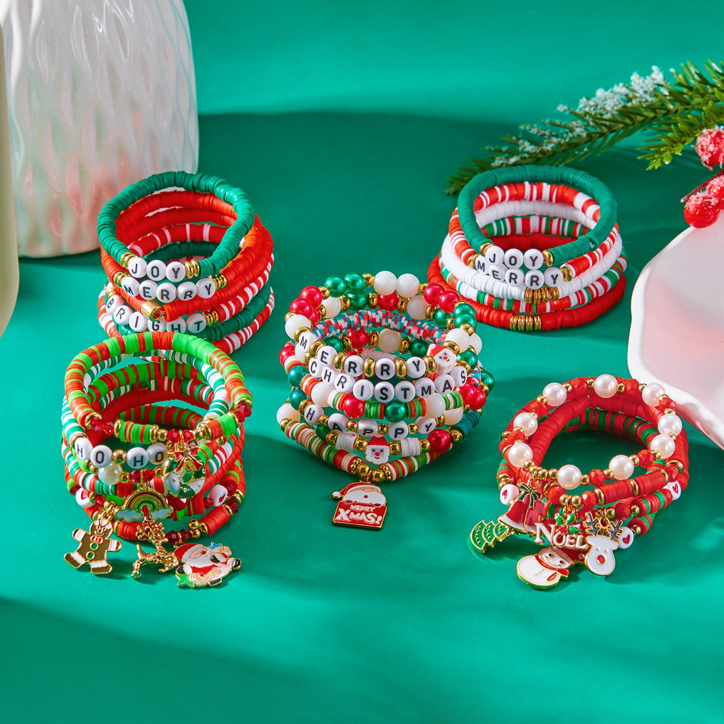 Contrast Color Polymer Clay Beaded Holiday Gift Bracelets