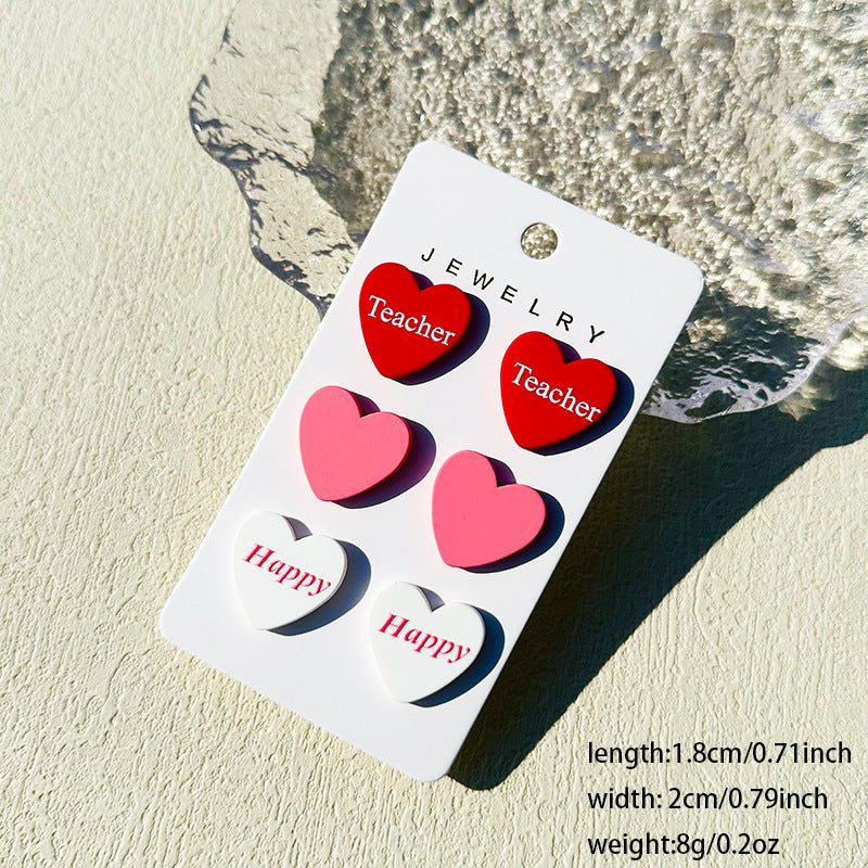 Women's Valentine's Day Denim Love Paint Printing Clay Quality Earrings