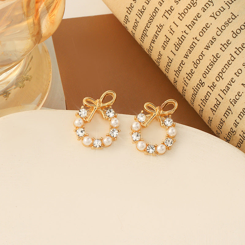 Simple Retro Sier Needle Pearl High Sense Ear Earrings