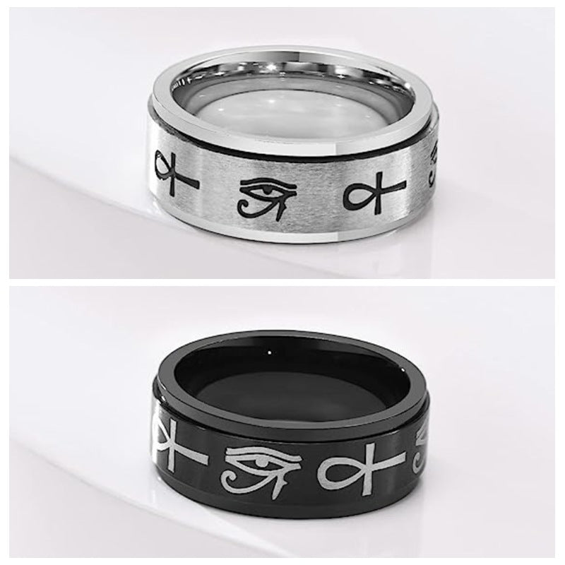 Titanium Steel Marking Cross Horus Eye Rotating Rings