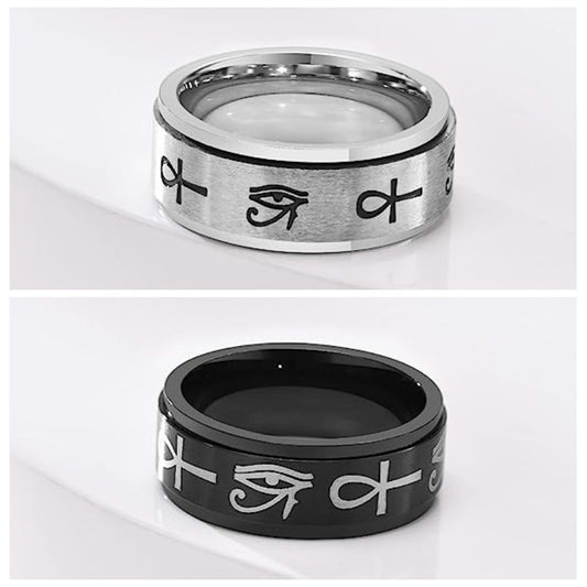 Titanium Steel Marking Cross Horus Eye Rotating Rings