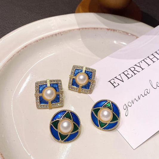 Women's Fashion Ear Colored Glaze Gem Antique Style Light Luxury High-grade Earrings
