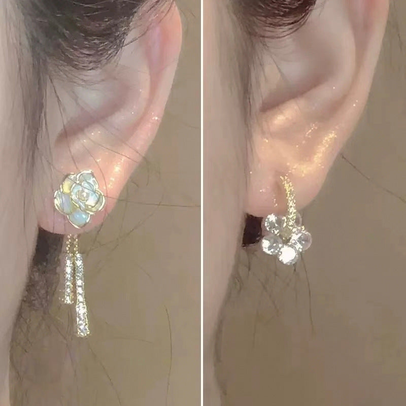 Women's Story Romantic Star Moon Ear Niche Design Flower Sier Stud Earrings
