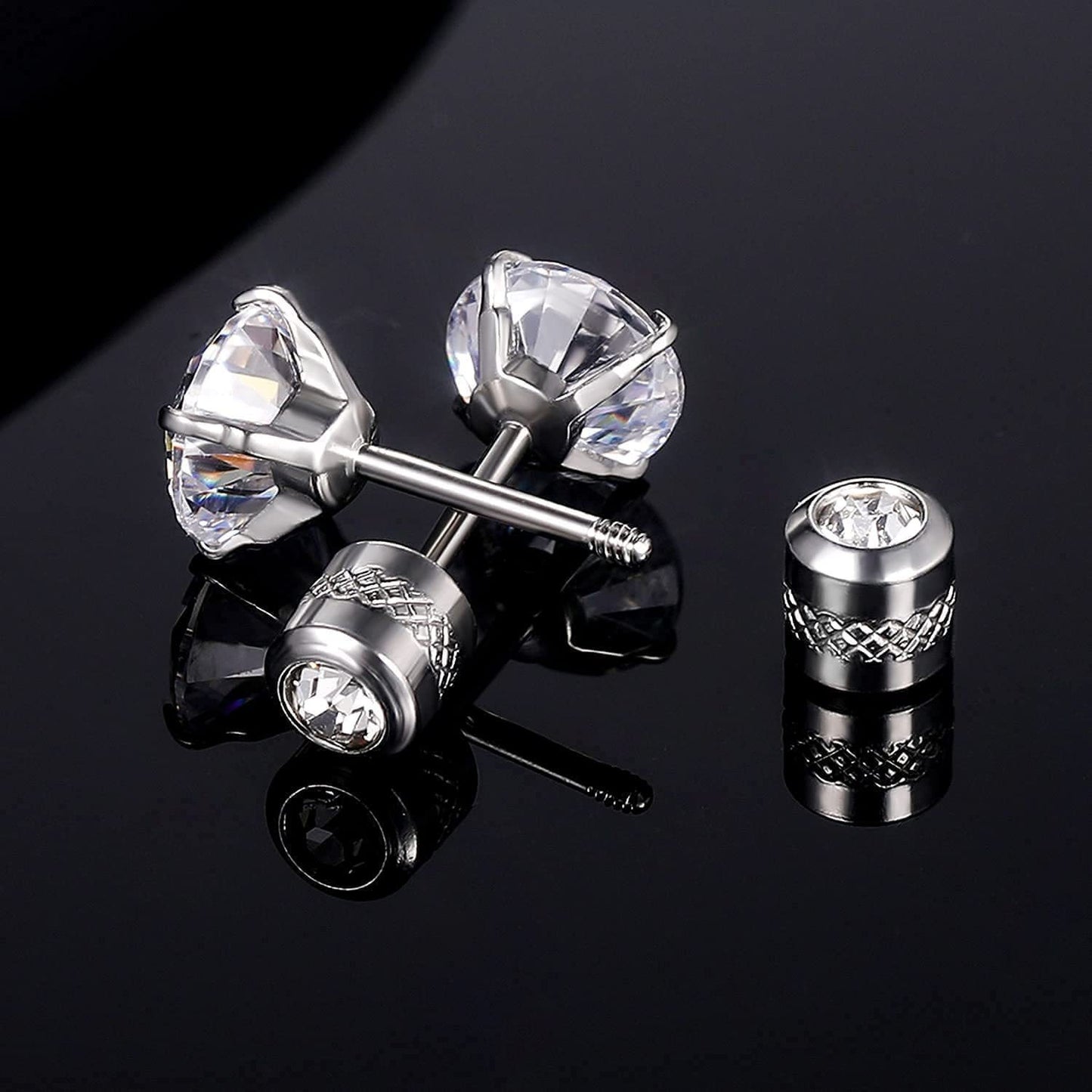 Hot Stylish Round Zircon Thin Needle Stainless Steel Earrings