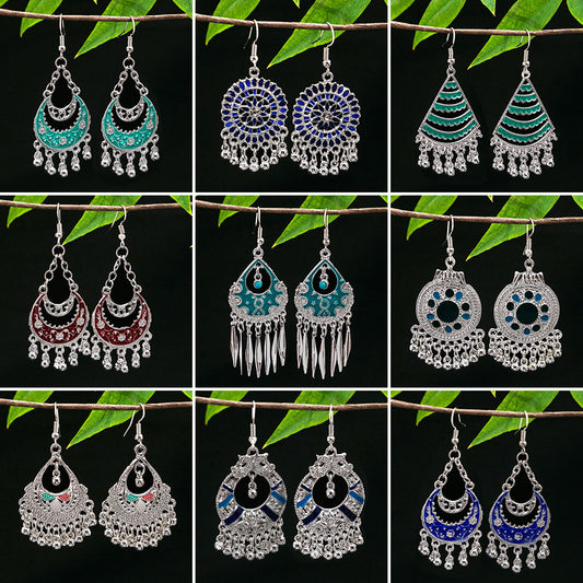 Metal Alloy Retro Ethnic Style Geometric Water Drop Round Bell Earrings