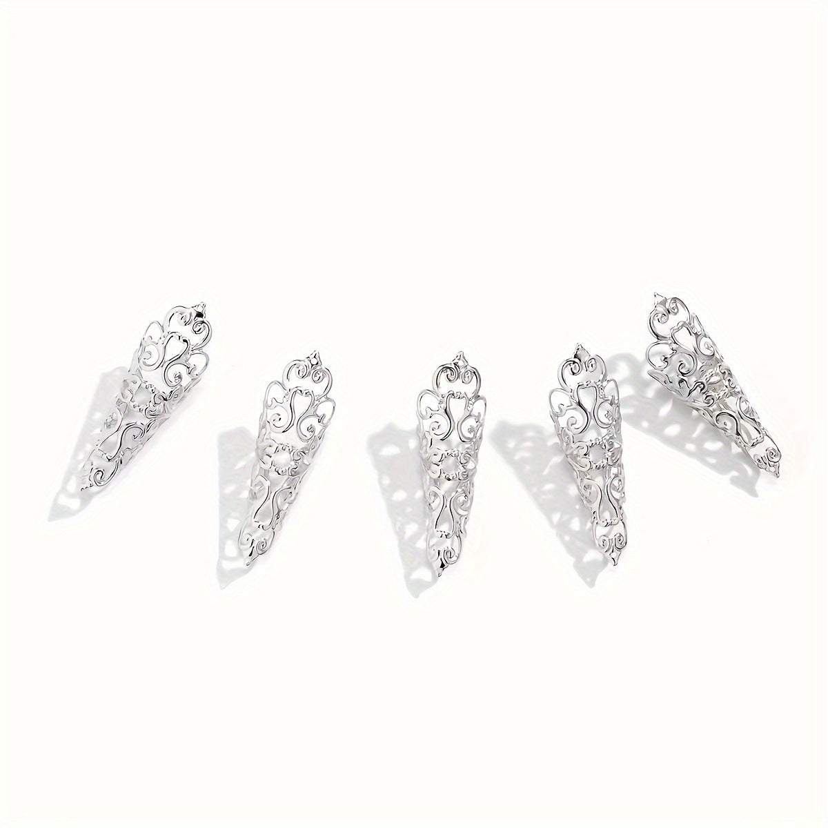 Hollow Pattern Tapered Fingernail Metal Female Rings
