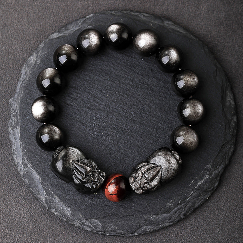 Men's & Women's Natural Gold Obsidian Double Buddha Beads Couple Bracelet