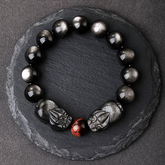 Men's & Women's Natural Gold Obsidian Double Buddha Beads Couple Bracelet