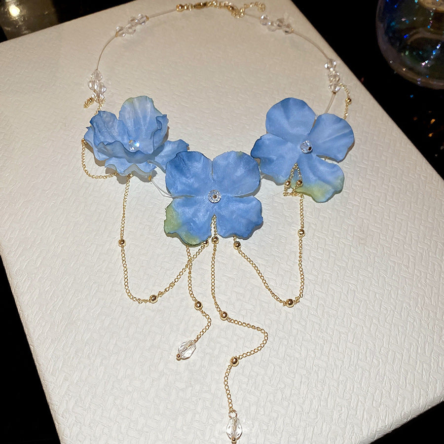 Romantic Purple Flower Pearl Long Twin Necklace