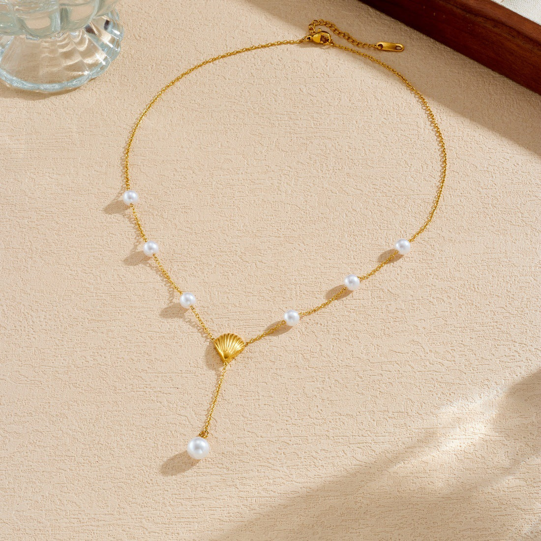 Short Pearl Gold-plated Stainless Steel Y-shaped Long Pendants