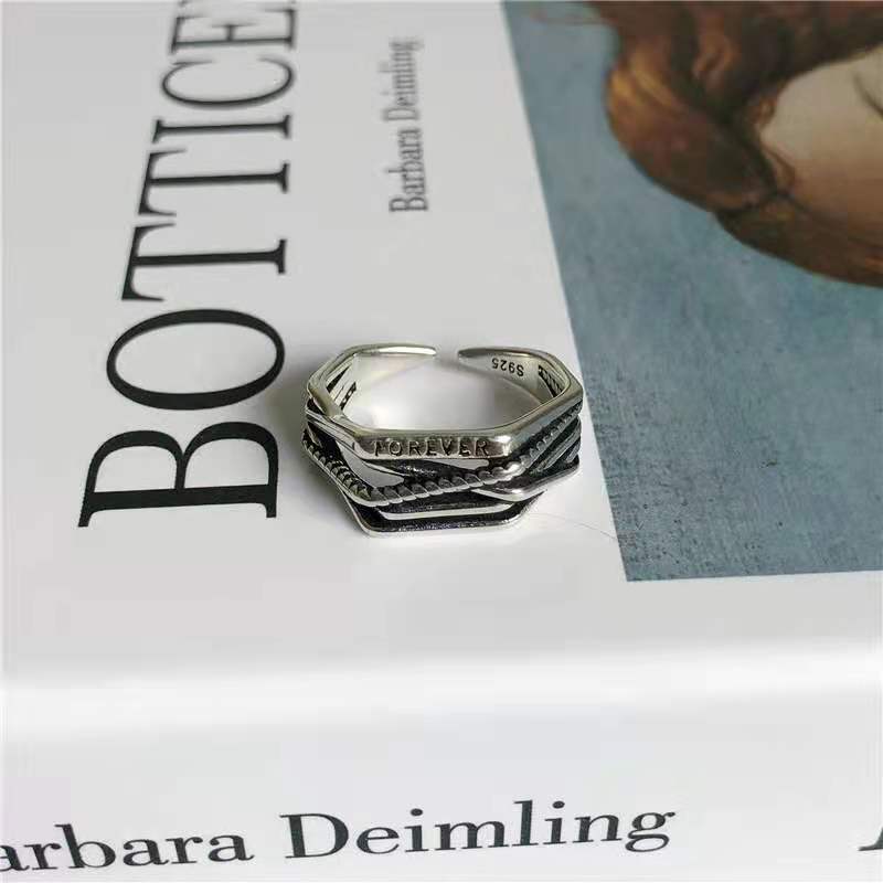 Women's & Men's Punk Heavy Wide Face Abstract Art Open Distressed Street Tide Ring