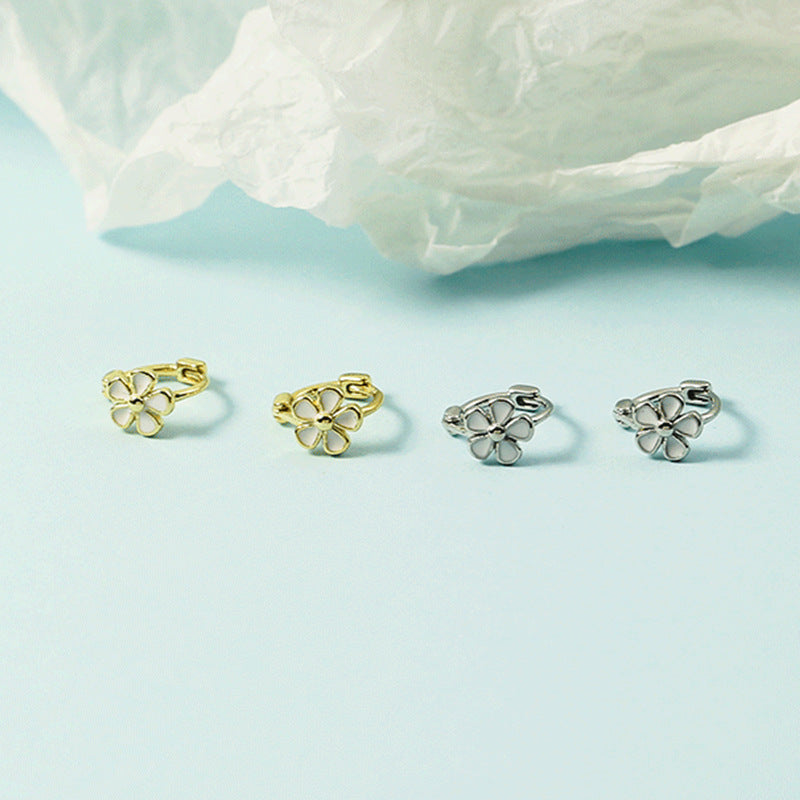 Korean Style Simple Five Petals Epoxy White Flower Clips Rings