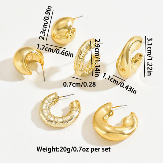 Pairs Gold Suit Thick Shaped Irregular Earrings