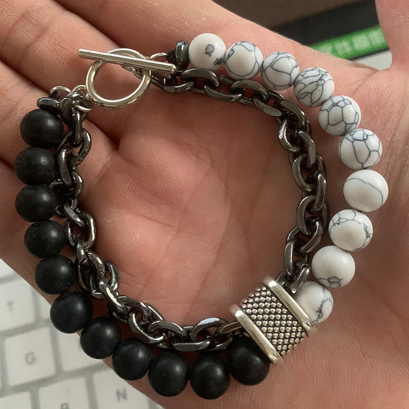 Men's Natural Unique Map Stone Beaded Iron Bracelets