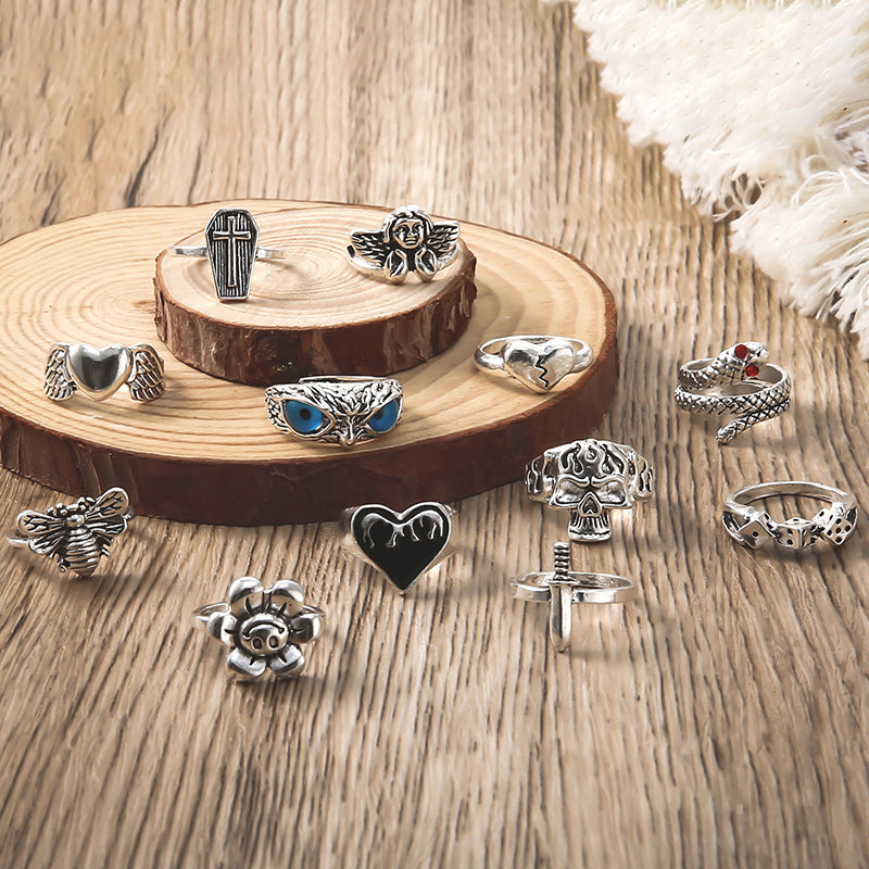 Angel Owl Exaggerated Skull Snake Bee Rings