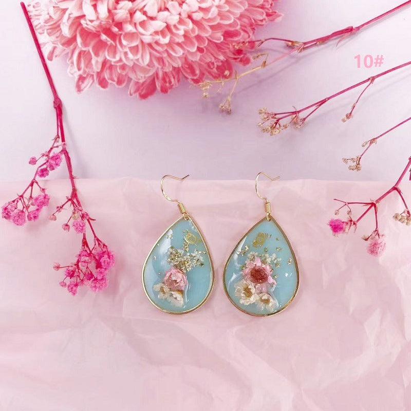 Women's Dried Flower Fresh Real Gold Foil Stud Earrings