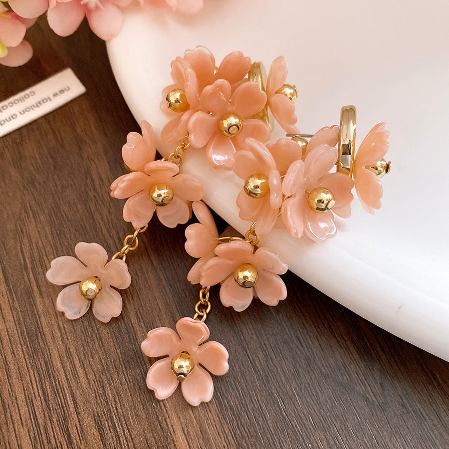 Acrylic Flower Tassel Super Fairy Mori Style Sweet Beautiful Light Earrings