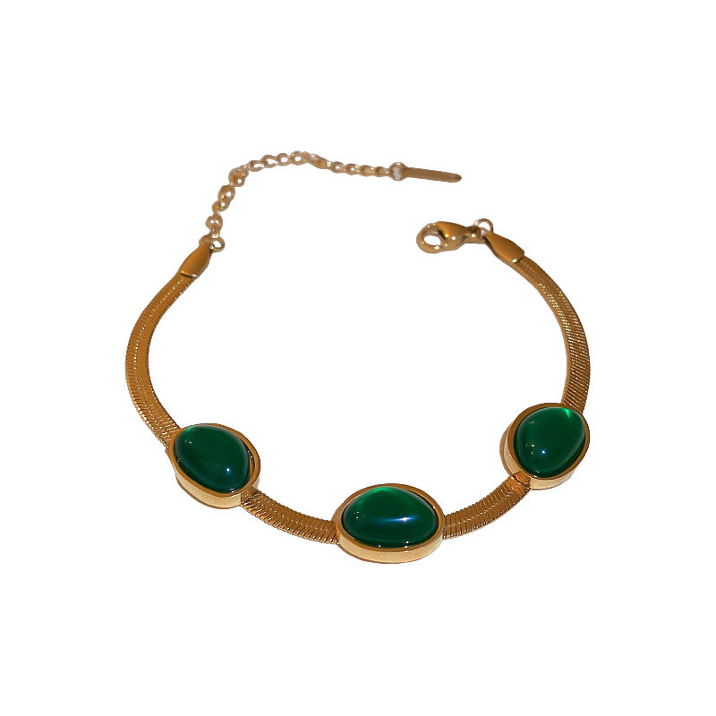 Women's Retro Five Emerald Blade Chain Advanced Necklaces