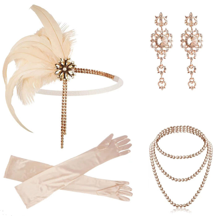 Yellow Feather Tassel Hair Band Masquerade Party Temperament Jewelry Set