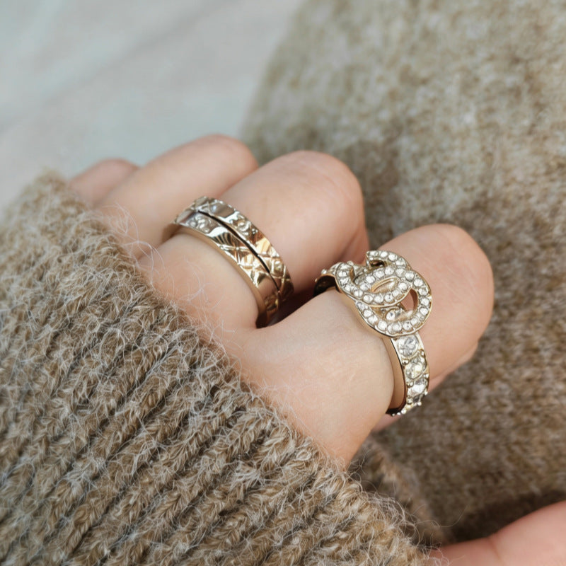 Women's Three-piece Full Diamond Plaid Fashion High Version Rings