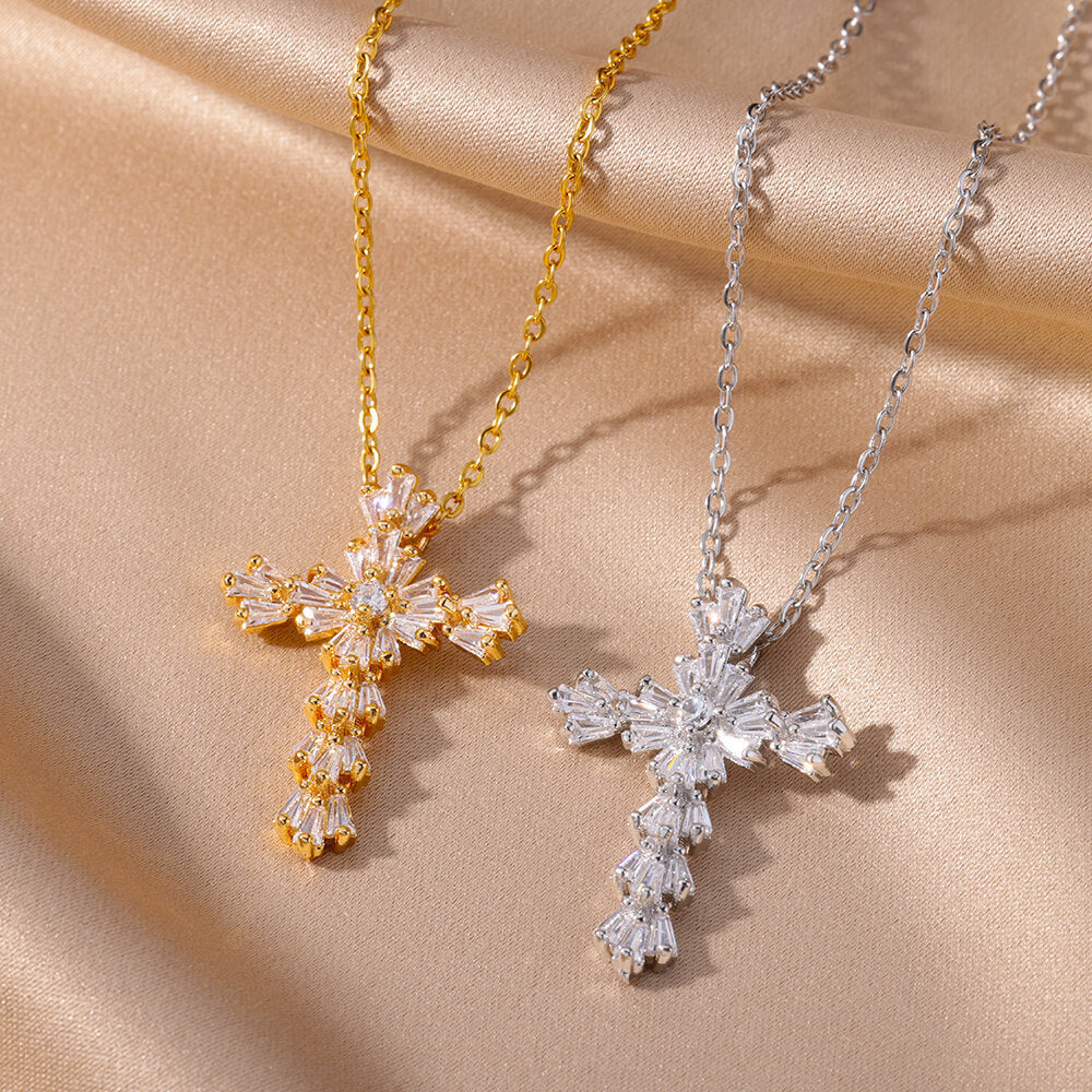 Women's Copper Micro Inlaid Zircon Cross Temperament Entry Pendants