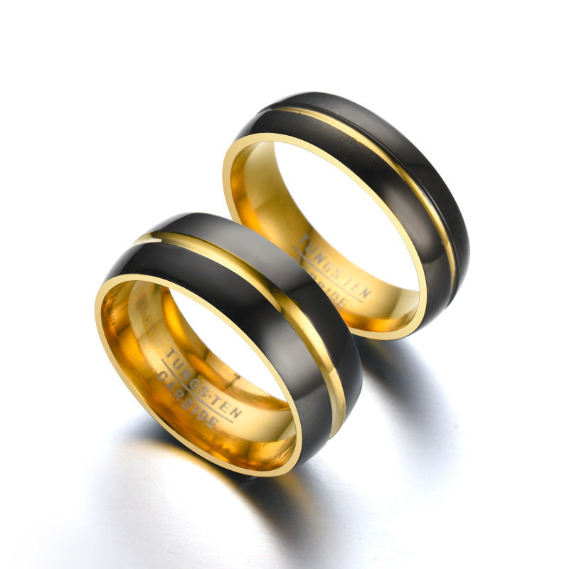 Women's & Men's Fashion Titanium Steel Black Gold Two-tone Rings