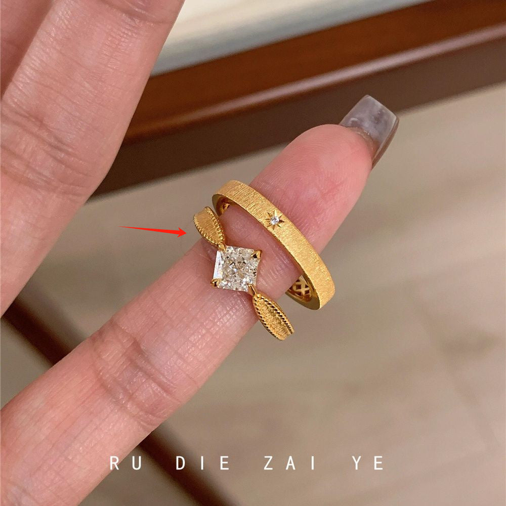 Brushed Small Square Rhinestone Female Design High-grade Light Luxury Zircon Rings