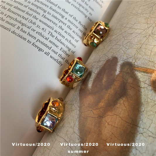 Design Vintage Inlaid Colorful Gemstone Light Rings