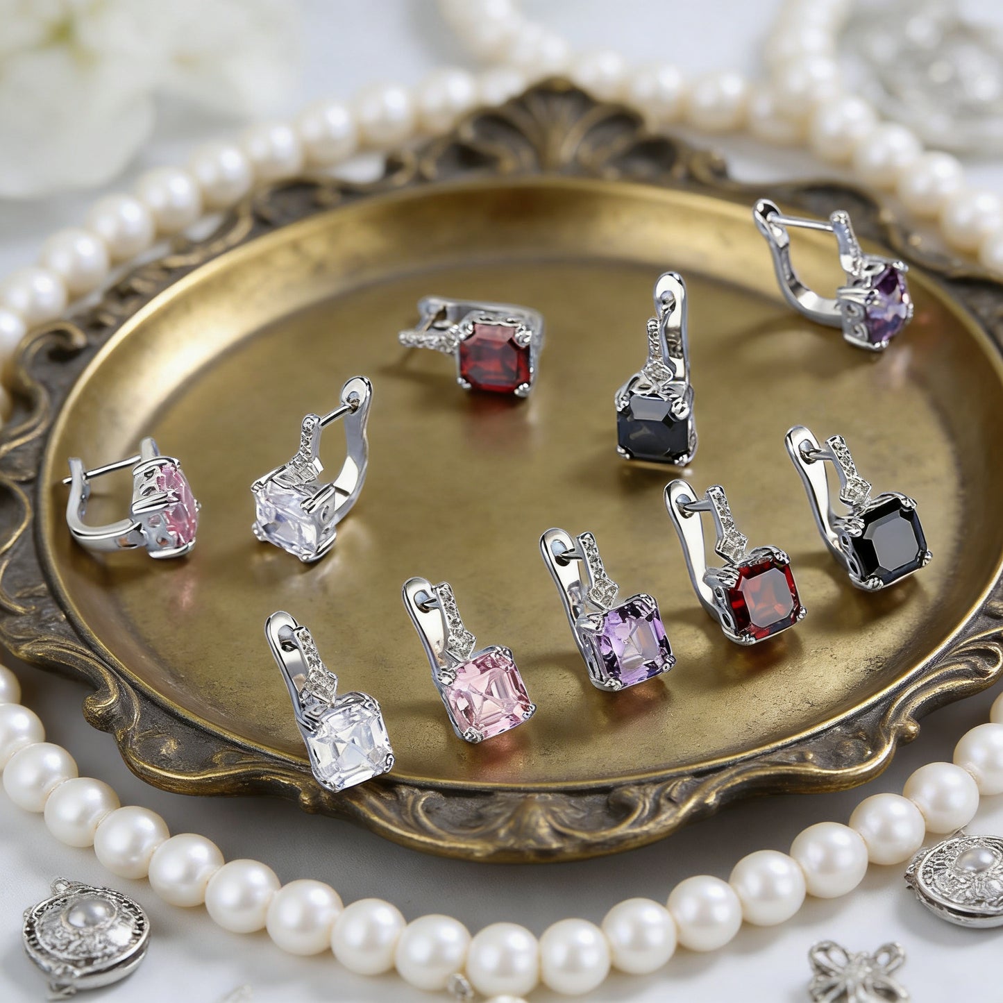 Light Luxury Colorful Crystal Princess Square Meters Clip Advanced Niche Ear Buckle