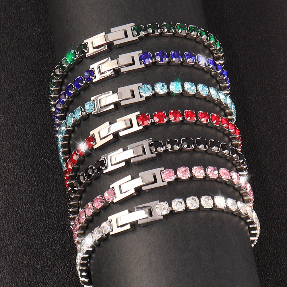 Women's Stainless Steel Zircon Tennis Simple Color Bracelet