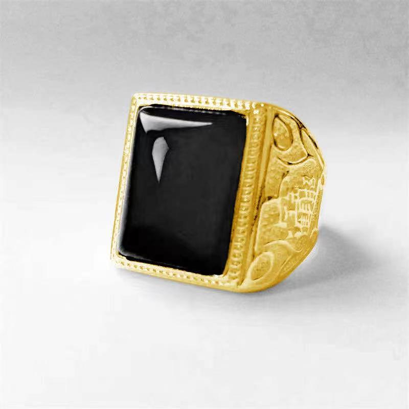 Men's Fashion Golden Personality Simple Imitation Carnelian Rings