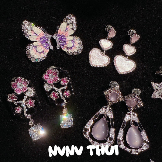 Fragrance Drip Glazed Butterfly Gem Rich Woman Colorful Flowers Rhinestone Earrings