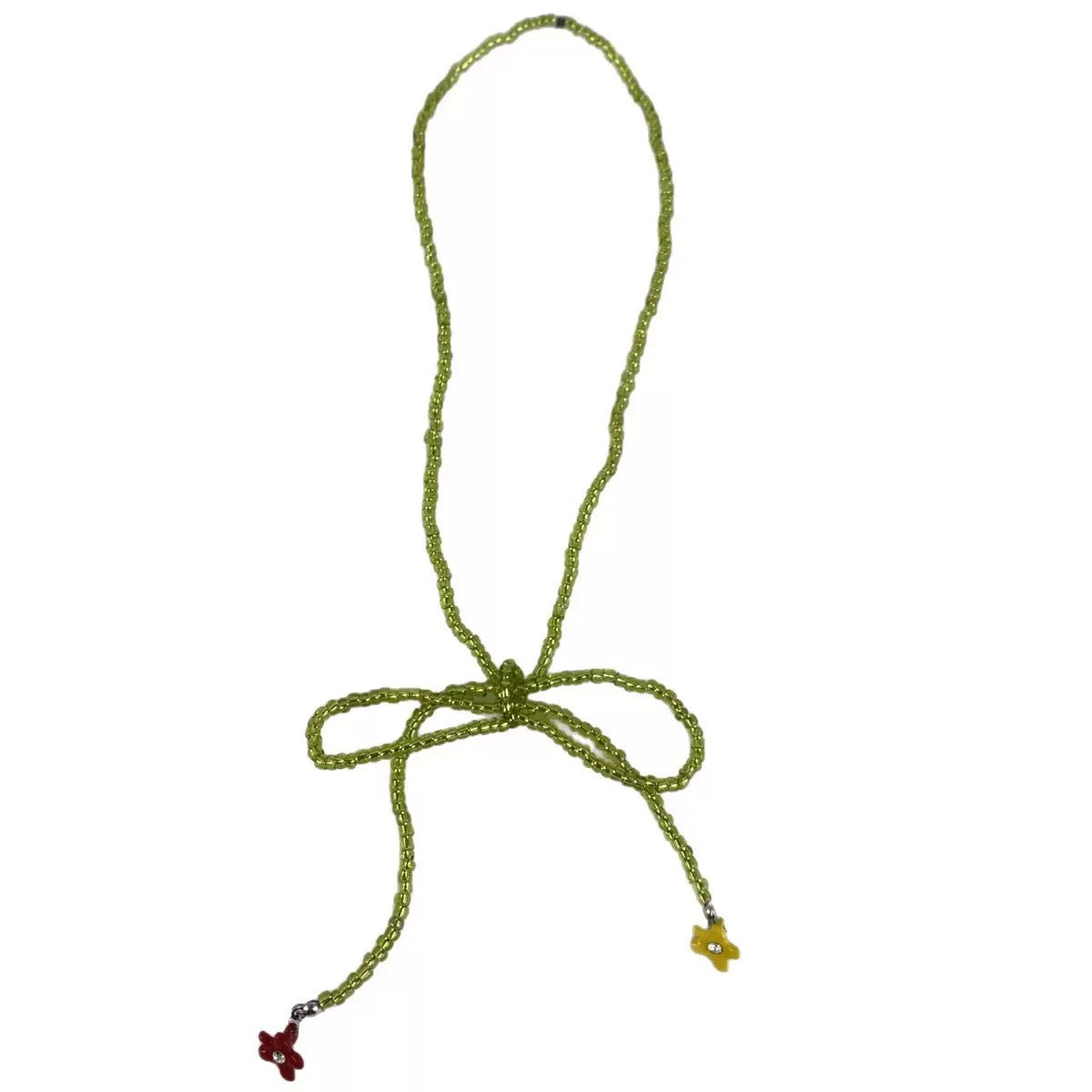 Green Beads Stringed Sweet Bow Flower Tassel Niche High Class Necklace