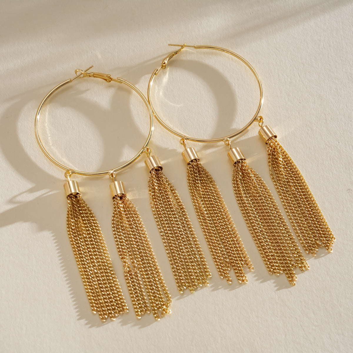 Round Chain Tassel Sier Pin Ear Fashion Exaggerated Niche Earrings
