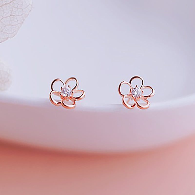 Women's Flower For Light Luxury Minority Design Sense Rhinestone Hollow Small Stud Earrings