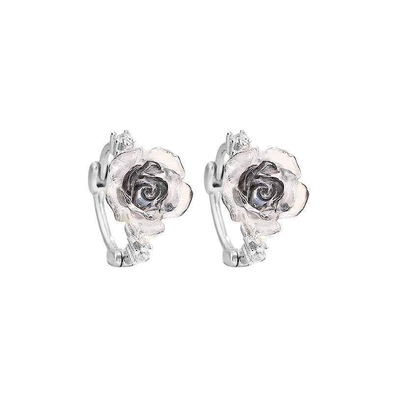 Transparent Colorful Rose Simple Niche Commuter Style Temperamental Lady Gentle Stud Earrings