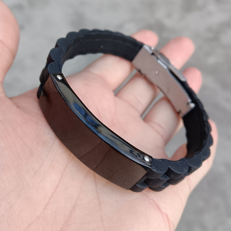 Men's Lettering Silicone Stainless Steel Trendy Bracelet