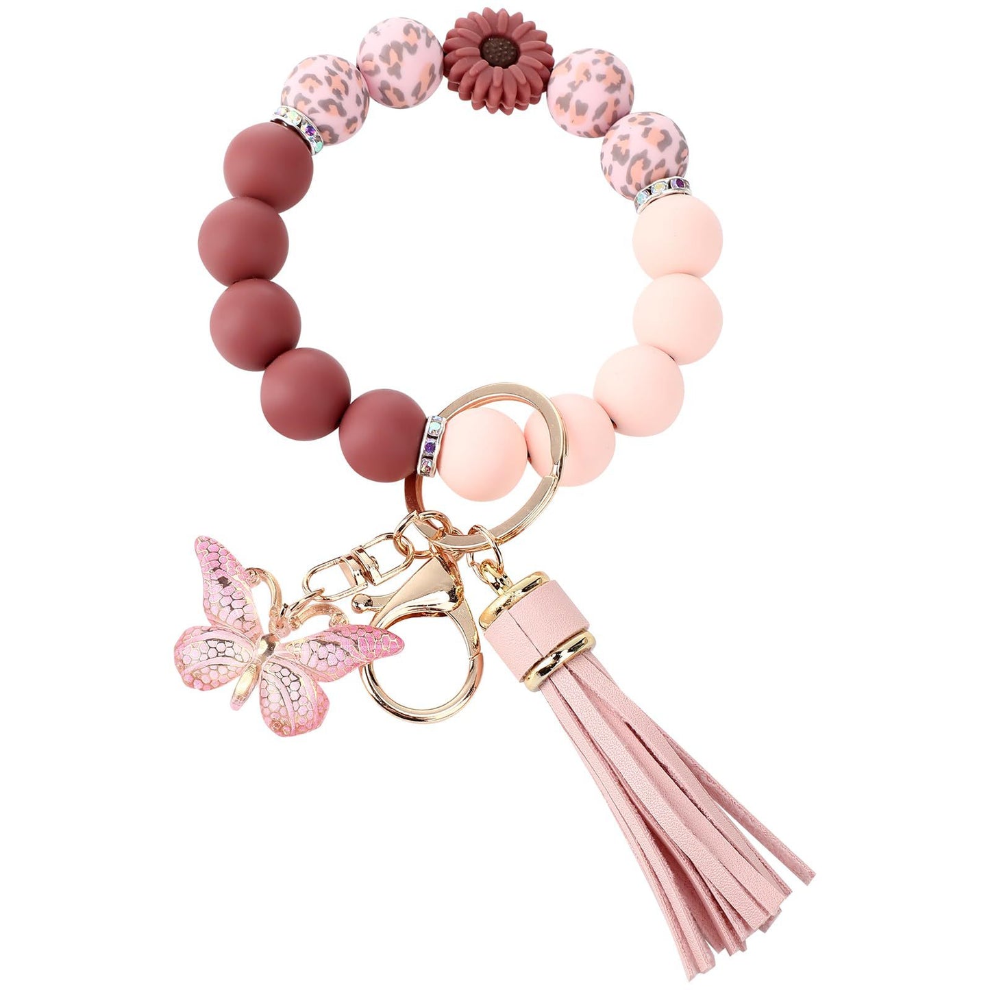 Silicone Beads Beaded Key Butterfly Tassel Bracelet