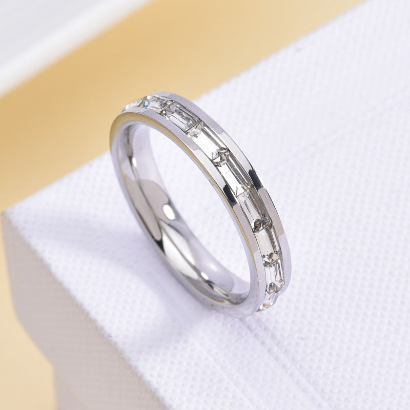 Titanium Steel Couple Fashion Diamond Full Rings