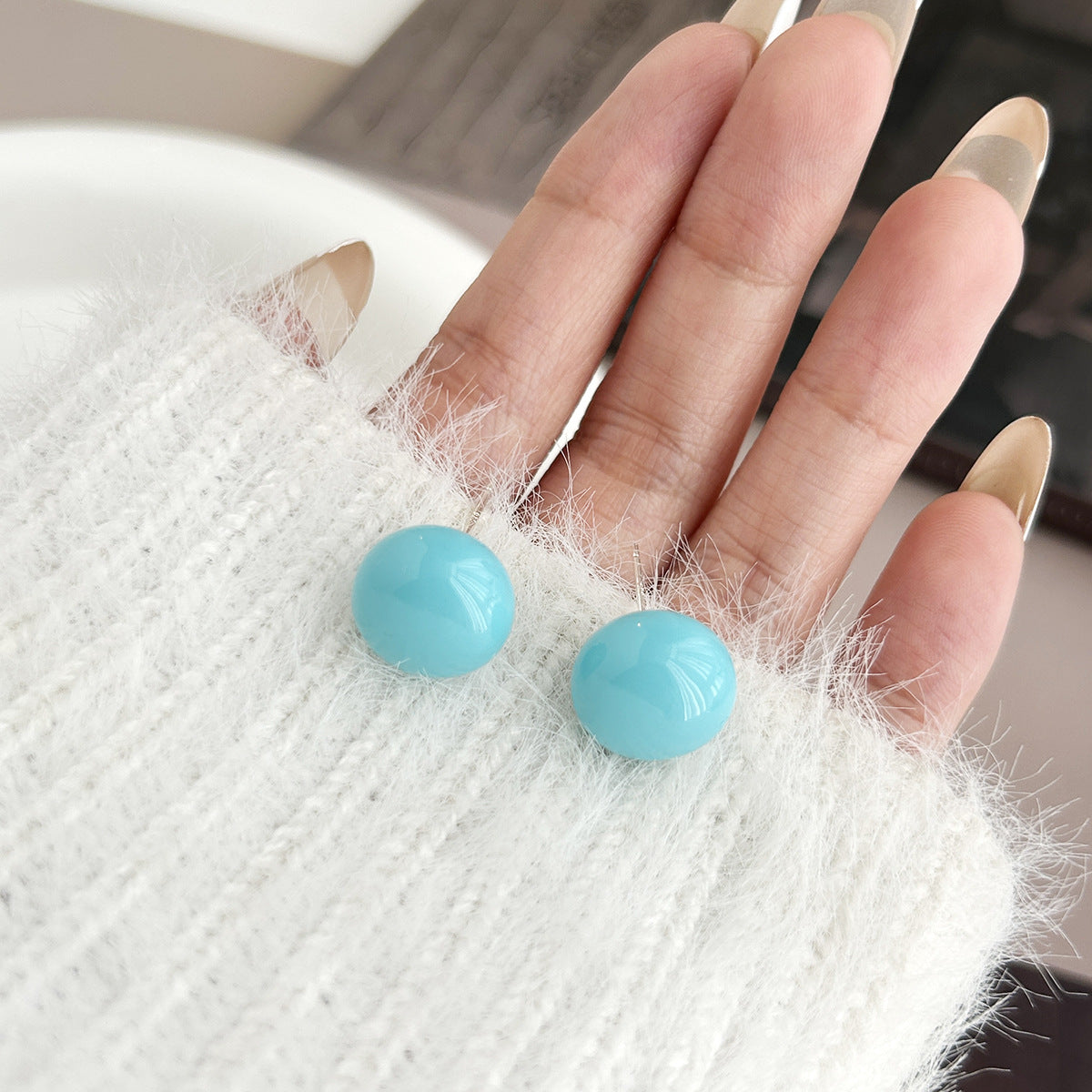 Sier Needle Dopamine Color Candy Ball Ear Female Fashionable Stud Earrings