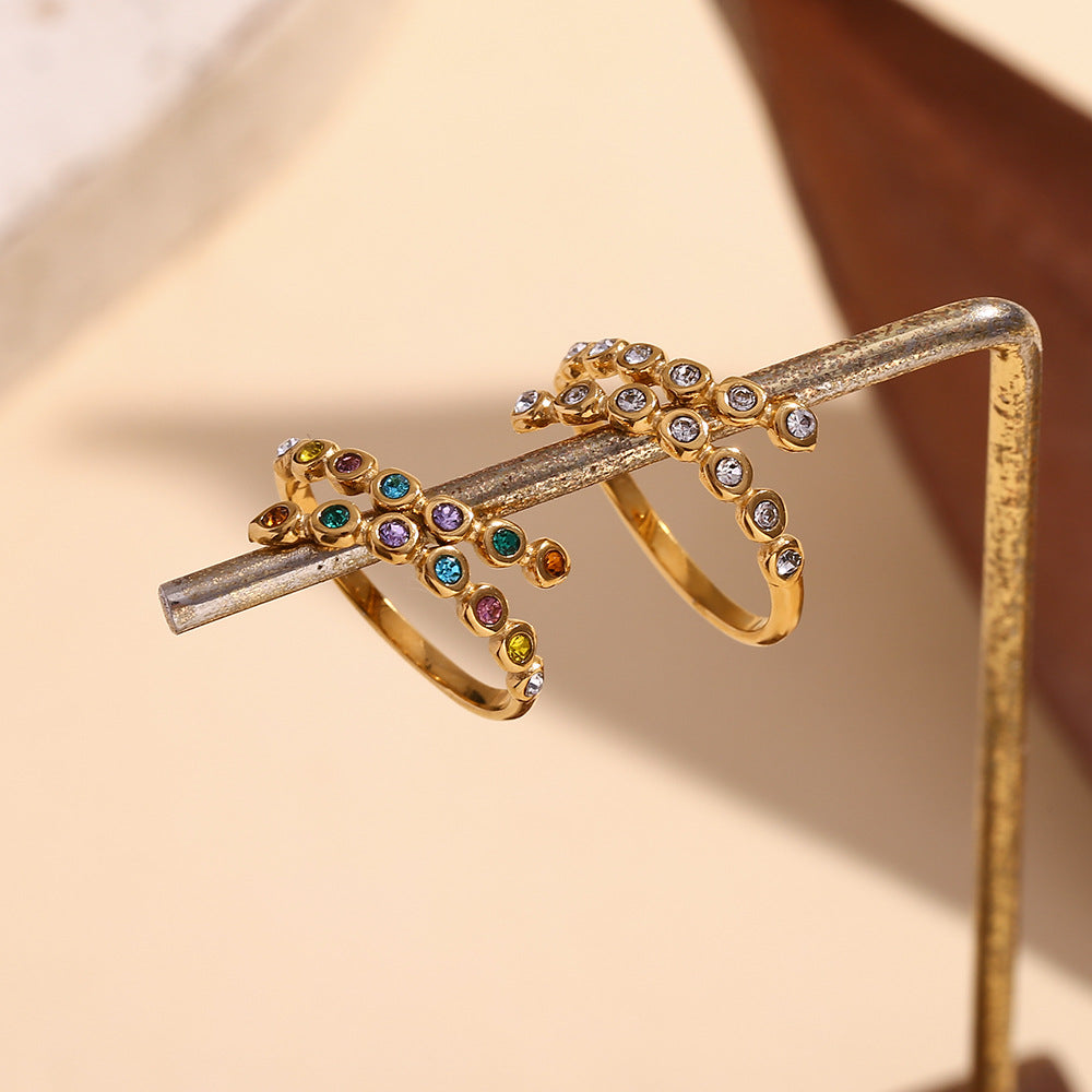Women's Stainless Steel Gold Plated Cross Open Ring