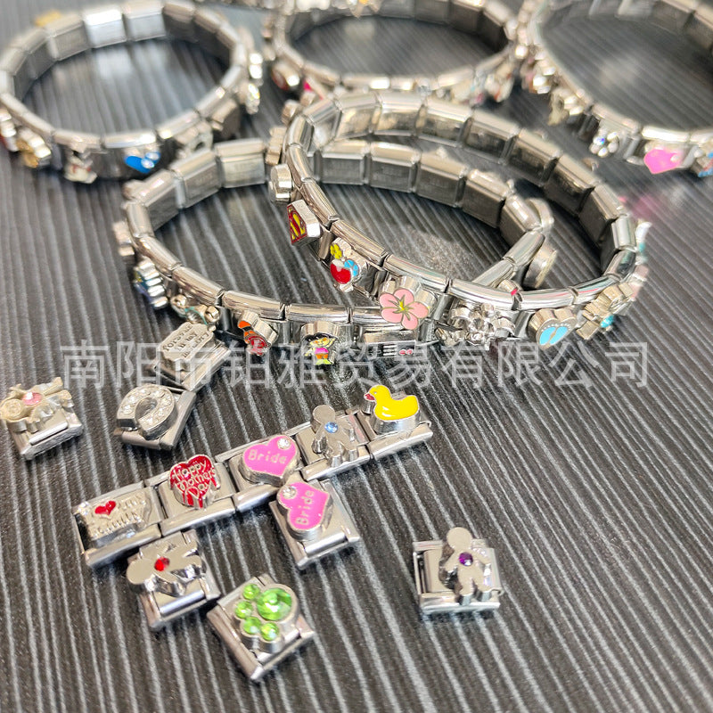 Italian Square Stainless Steel Stitching Elastic Anklets