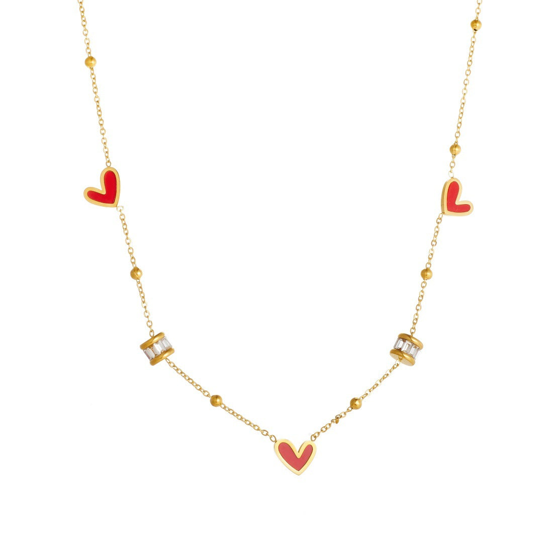Luxury Fashion High-grade Gold-plated Collarbone Black Red Love Diamond Round Necklace