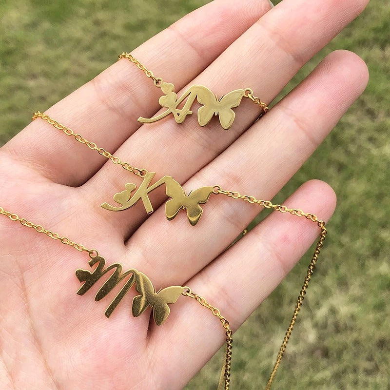 Stainless Steel Butterfly Love Letter High-grade Clavicle Pendants