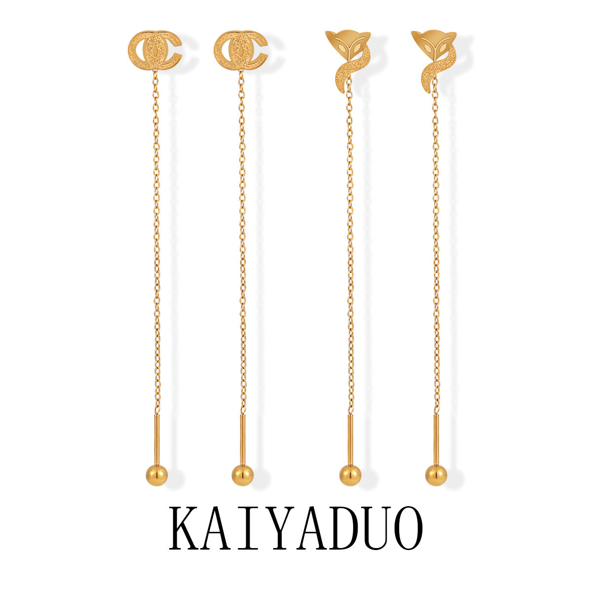 Double Cartoon Fox Fashion Unique Gold-plated Titanium Earrings