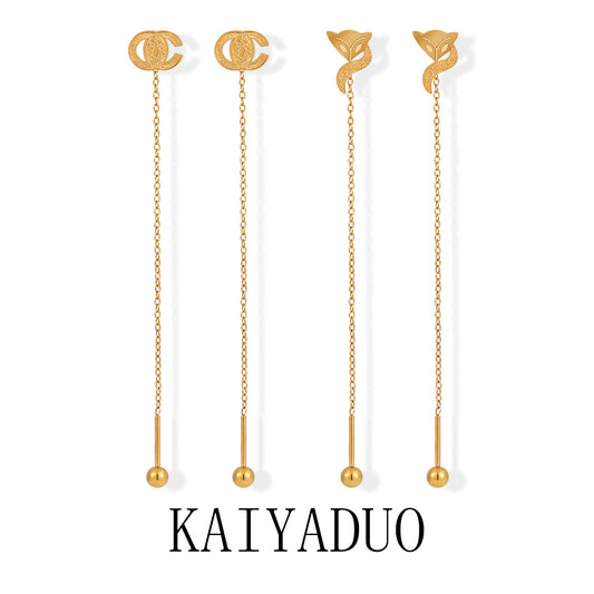 Double Cartoon Fox Fashion Unique Gold-plated Titanium Earrings