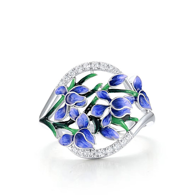Women's Shi Painting Oil Lily Small Fresh Three-dimensional Blooming Ring